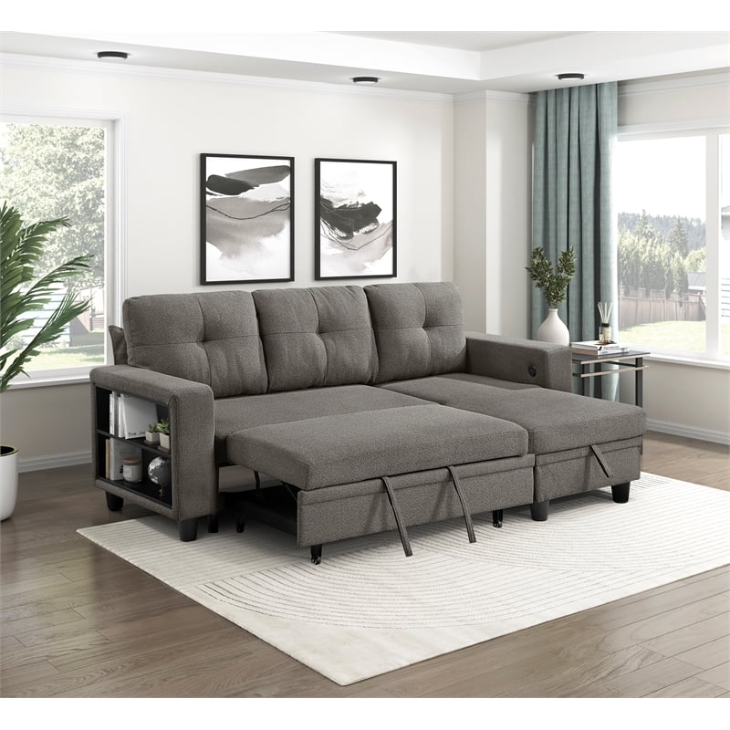 Lexicon Robinson Boucle Sectional with Reversible Chaise in Dark Brown