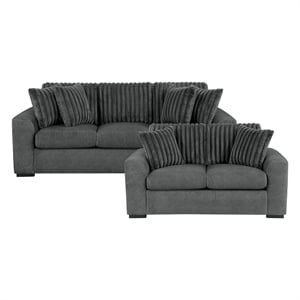 Lexicon Athena Textured Fabric Upholstered Love Seat in Dark Gray