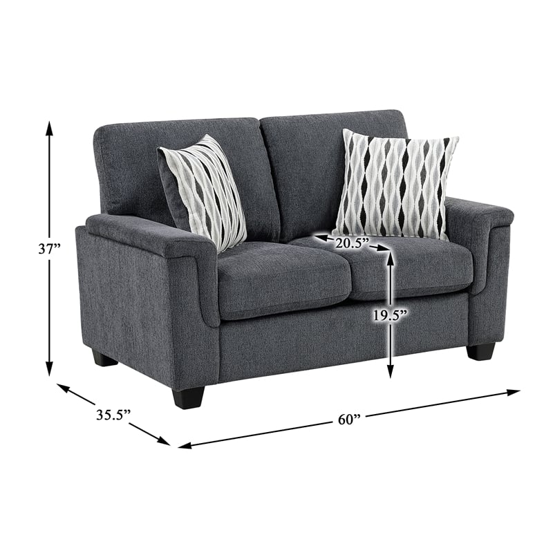Lexicon Chelsea Chenille Fabric Upholstered Sofa in Dark Gray