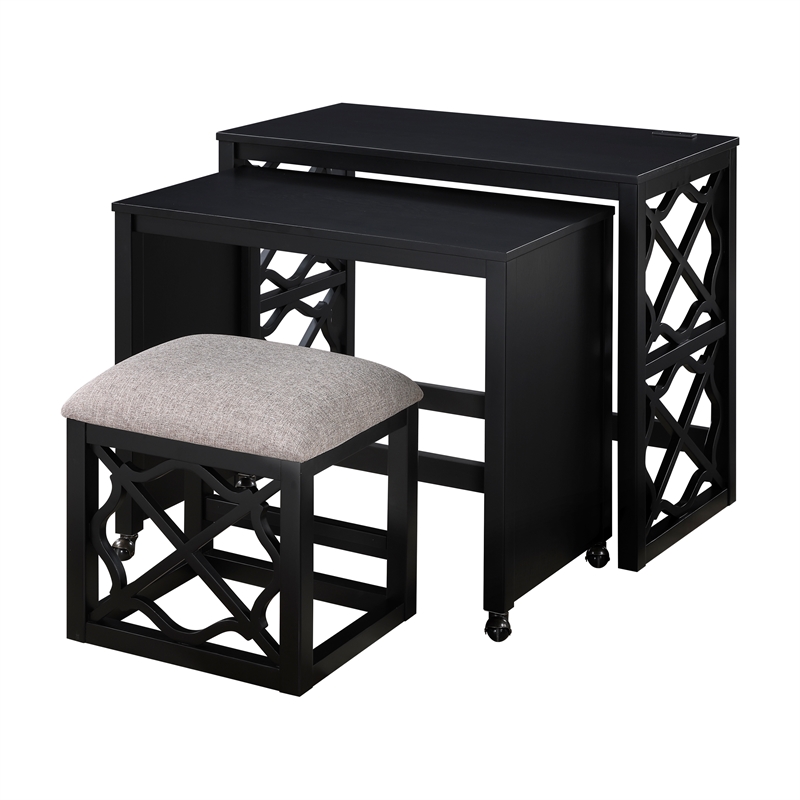 Lexicon Salina Engineered Wood 3-Piece Pack Desks with Stool Set in Black