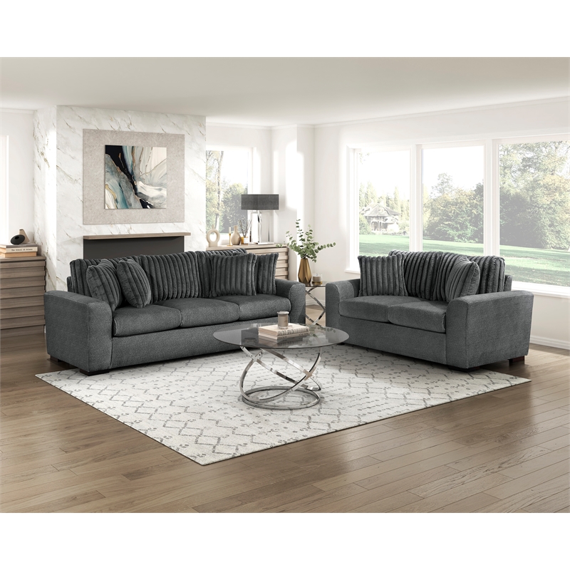 Lexicon Athena Textured Love Seat in Dark Gray