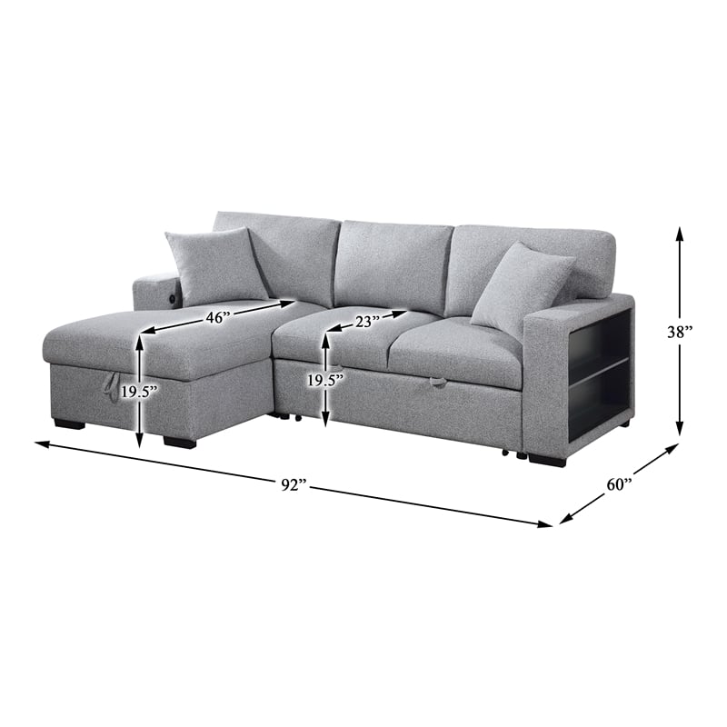 Lexicon Pompano Boucle Sectional with Left Chaise & Pull-out Bed in Gray