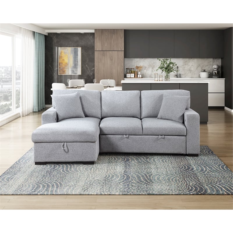 Lexicon Pompano Boucle Sectional with Left Chaise & Pull-out Bed in Gray