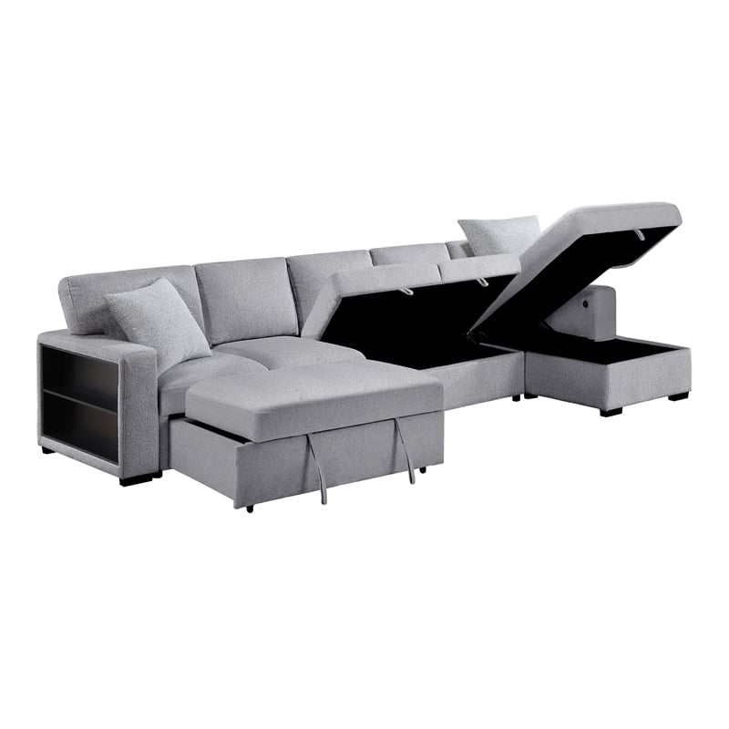 Lexicon Pompano Boucle Sectional with Right Chaise & Pull-out Bed in Gray