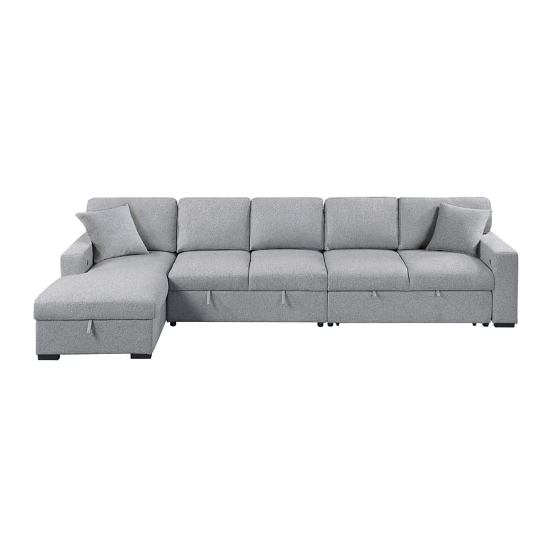 Lexicon Pompano Boucle Sectional with Left Chaise & Pull-out Bed in Gray