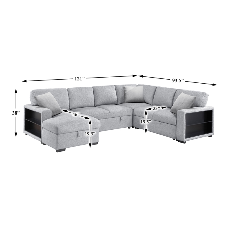 Lexicon Pompano Boucle Sectional with Left Chaise & Pull-out Bed in Gray