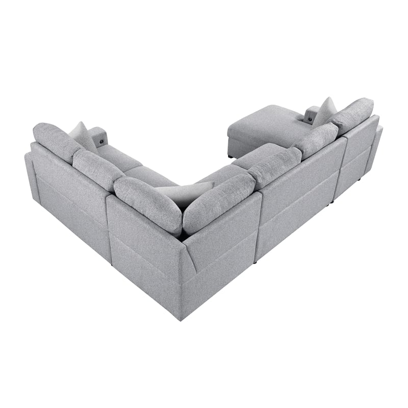 Lexicon Pompano Boucle Sectional with Left Chaise & Pull-out Bed in Gray