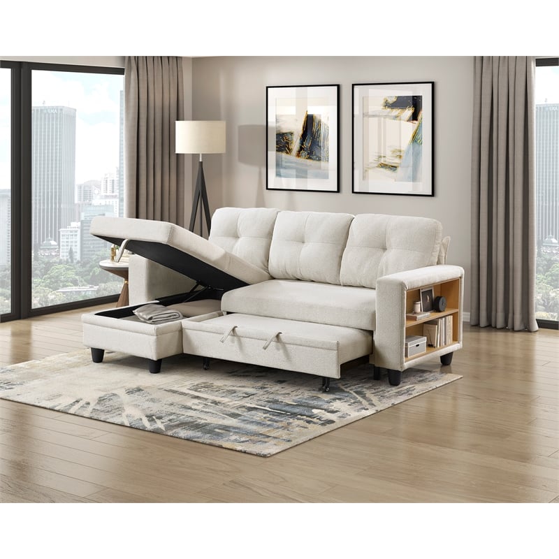 Lexicon Robinson Boucle Sectional with Reversible Chaise & Pull-out Bed in Beige
