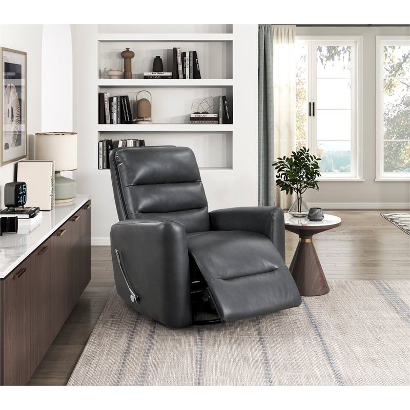 Lexicon Dimitri Faux Leather Swivel Glider Reclining Chair in Gray