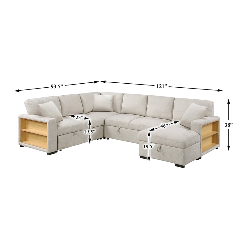 Lexicon Pompano Boucle Sectional with Left Chaise & Pull-out Bed in Beige
