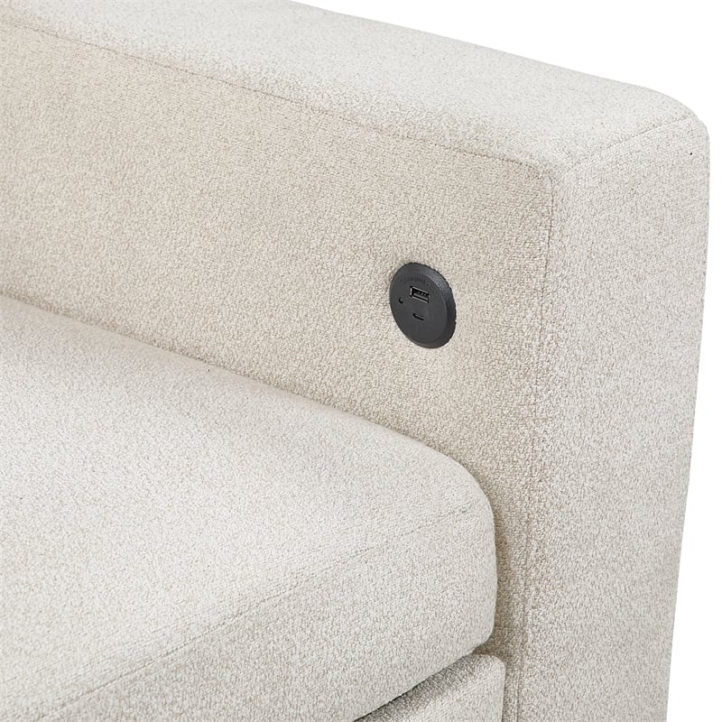 Lexicon Robinson Boucle Sectional with Two Chaises & Pull-out Bed in Beige