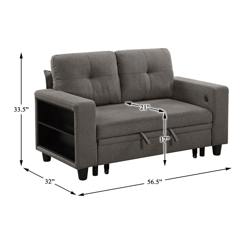 Lexicon Robinson Boucle Love Seat with Pull-out Bed & Shelves in Dark Brown