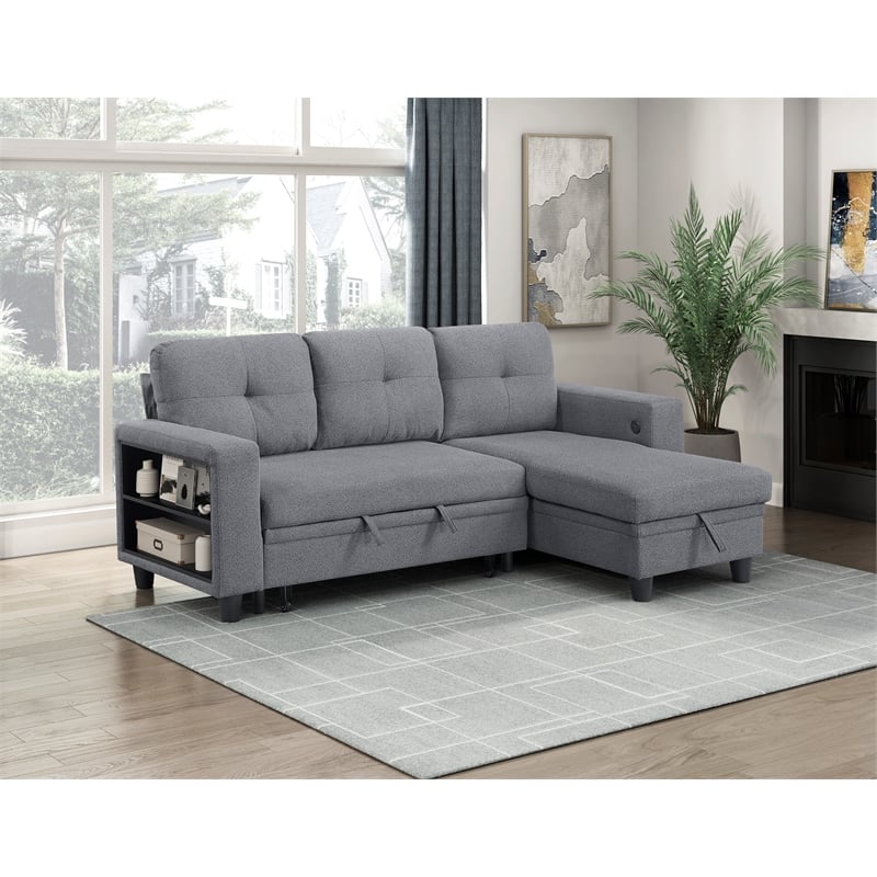 Lexicon Robinson Boucle Sectional with Reversible Chaise & Pull-out Bed in Gray
