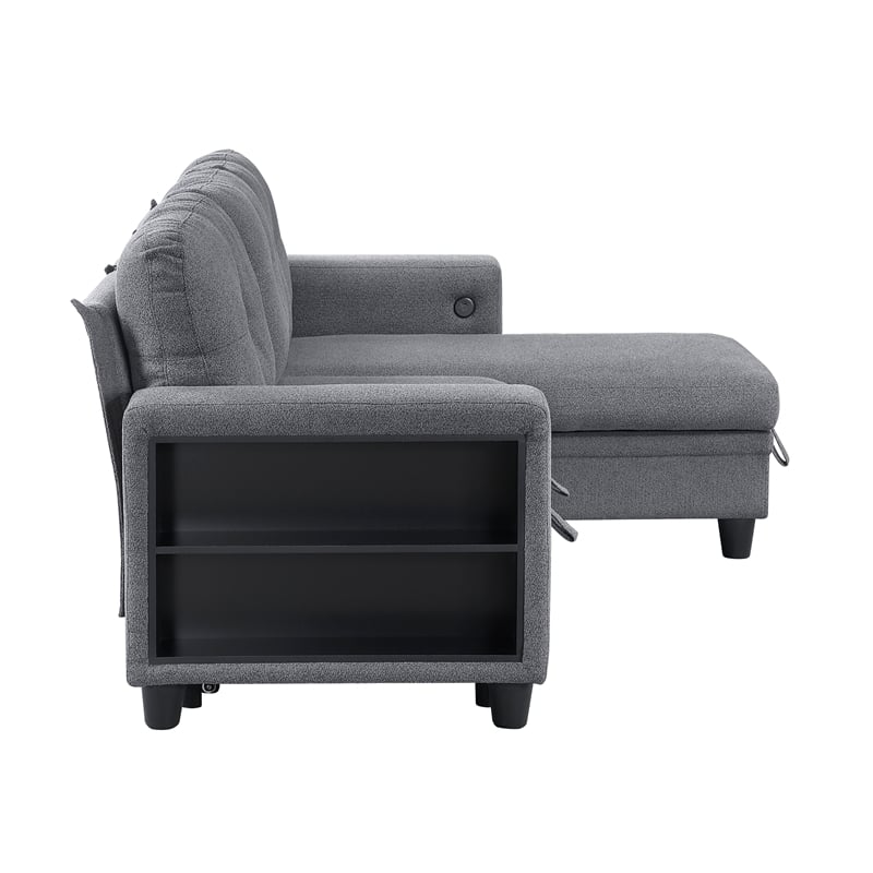 Lexicon Robinson Boucle Sectional with Reversible Chaise & Pull-out Bed in Gray