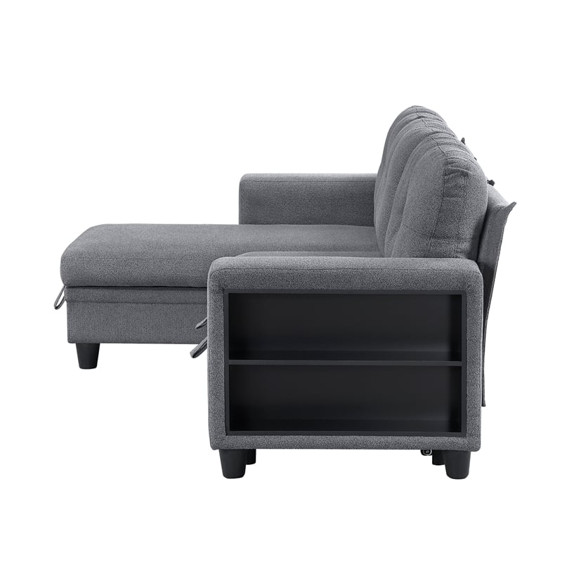 Lexicon Robinson Boucle Sectional with Reversible Chaise & Pull-out Bed in Gray