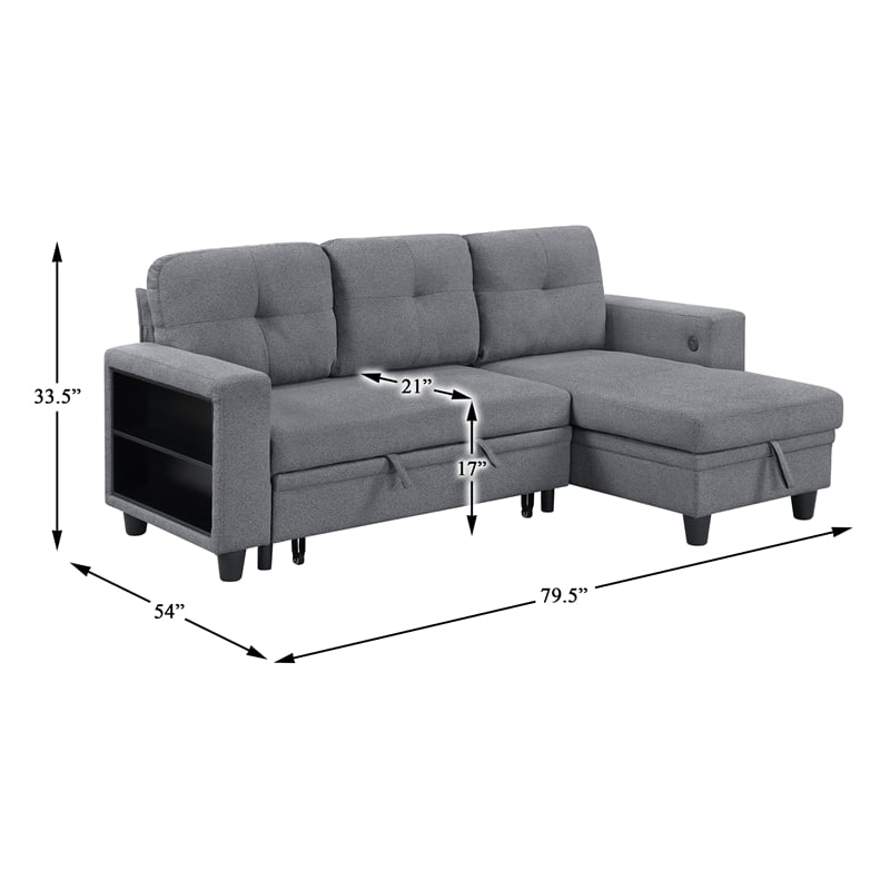 Lexicon Robinson Boucle Sectional with Reversible Chaise & Pull-out Bed in Gray