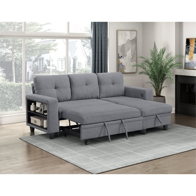 Lexicon Robinson Boucle Sectional with Reversible Chaise & Pull-out Bed in Gray