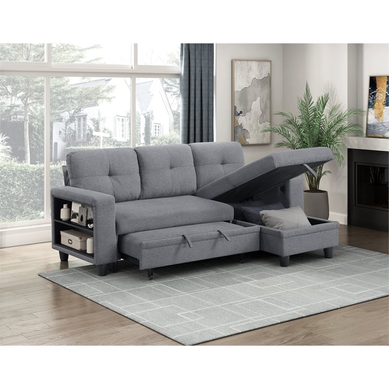 Lexicon Robinson Boucle Sectional with Reversible Chaise & Pull-out Bed in Gray