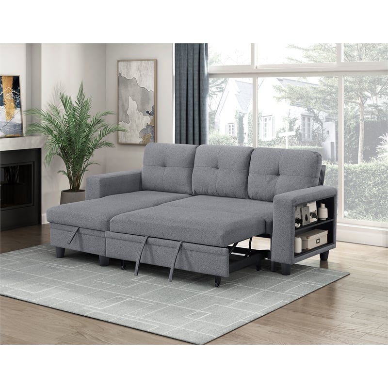 Lexicon Robinson Boucle Sectional with Reversible Chaise & Pull-out Bed in Gray