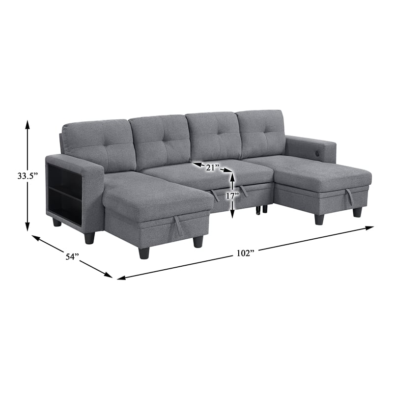 Lexicon Robinson Boucle Sectional with Two Chaises & Pull-out Bed in Gray