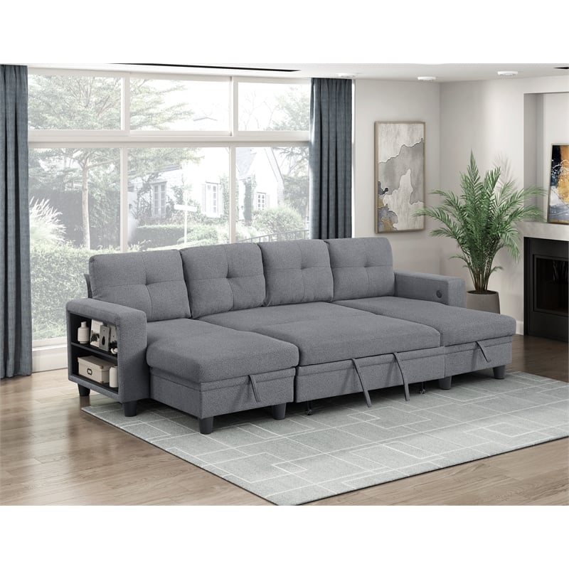 Lexicon Robinson Boucle Sectional with Two Chaises & Pull-out Bed in Gray