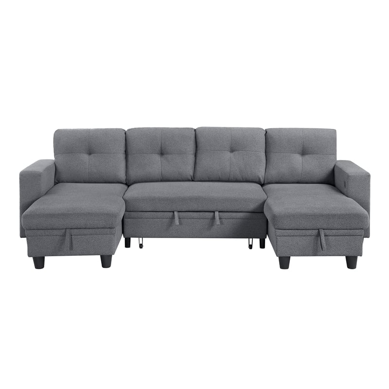 Lexicon Robinson Boucle Sectional with Two Chaises & Pull-out Bed in Gray