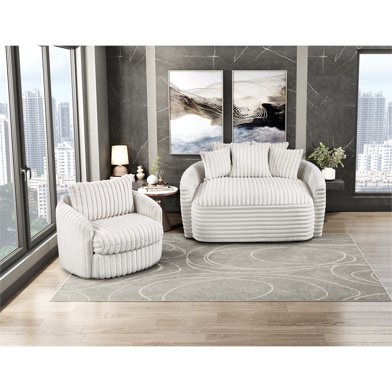 Lexicon Tomball Corduroy Fabric Oversized Chaise Lounge in Beige
