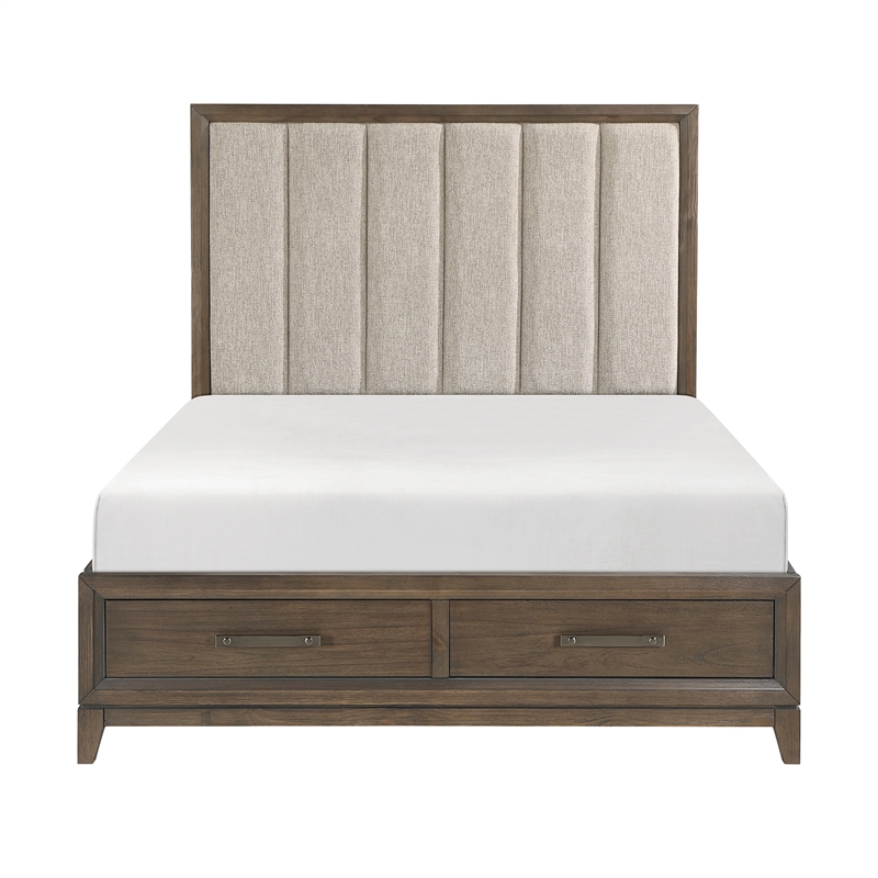 Lexicon Aris Asian Hardwood QN Pltfm Bed with Footboard Storage in Dark Walnut