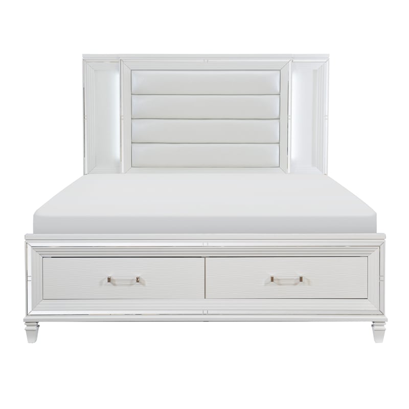 Lexicon Tamsin Asian Hardwood QN Pltfm Bed with LED lighting in White Metallic