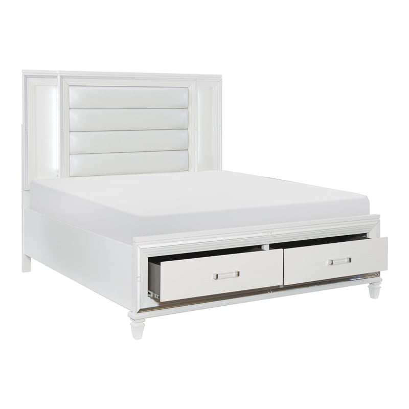Lexicon Tamsin Asian Hardwood QN Pltfm Bed with LED lighting in White Metallic