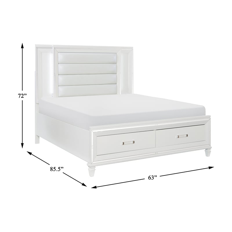 Lexicon Tamsin Asian Hardwood QN Pltfm Bed with LED lighting in White Metallic