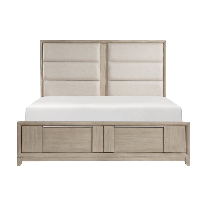 Lexicon Mckewen Asian Hardwood QN Pltfm Bed with Footboard Storage in Light Gray