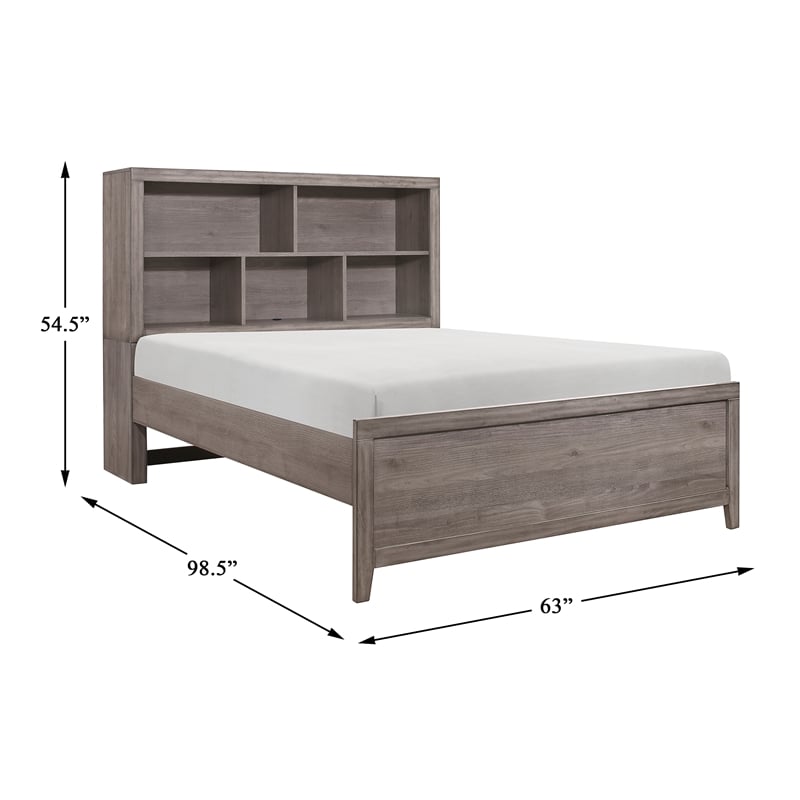 Lexicon Woodrow Asian Hardwood QN Bed with Bookcase Headboard in Brownish Gray