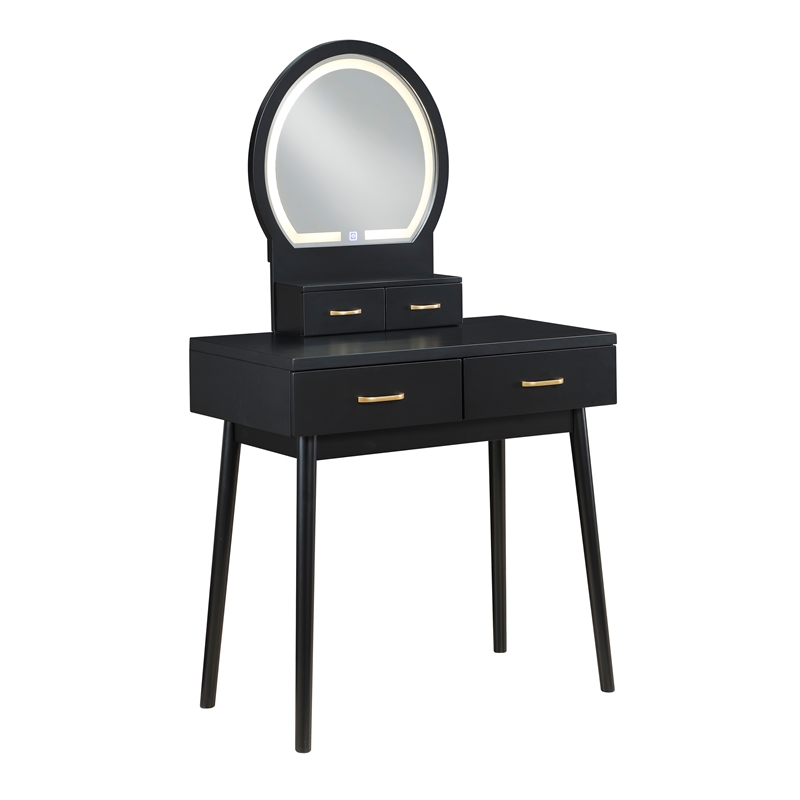 Lexicon Camilla Acacia Vanity Dresser with Mirror and Stool in Black