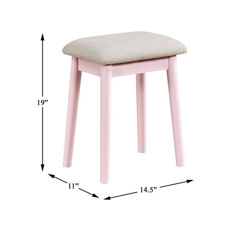 Lexicon Camilla Acacia Vanity Dresser with Mirror and Stool in Pink