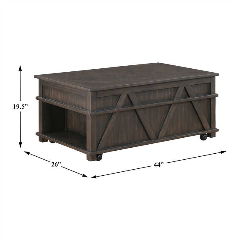 Lexicon Lakeside Rubber Wood Lift Top Cocktail Table in Brown
