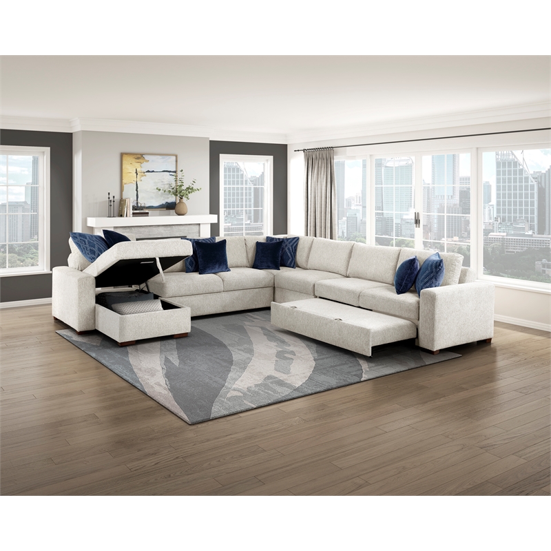 Lexicon Isla Microfiber 5-Piece Sectional with Reversible Chaise in Beige