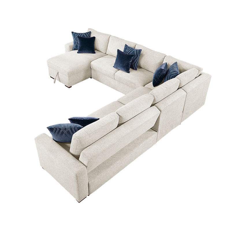 Lexicon Isla Microfiber 5-Piece Sectional with Reversible Chaise in Beige