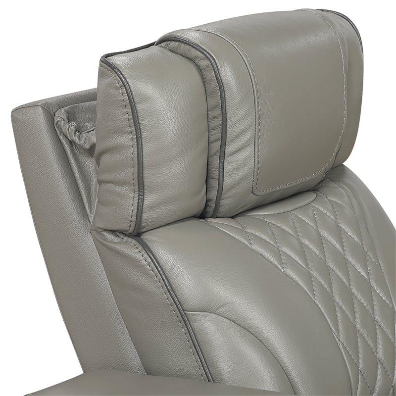 Lexicon Apex Leather Power Double Reclining Sofa with Power Headrests in Gray