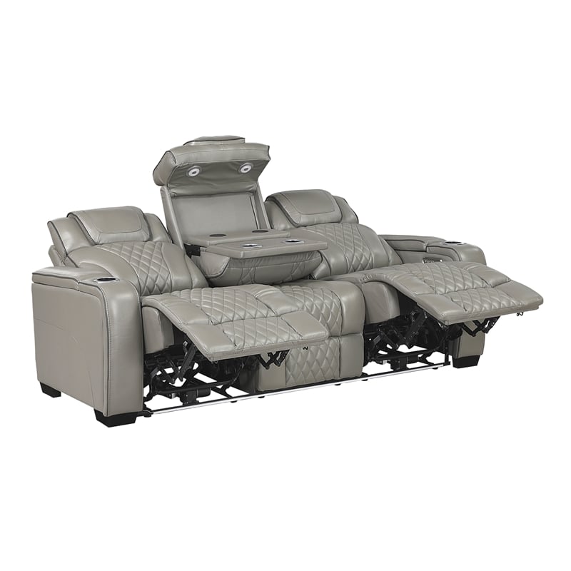 Lexicon Apex Leather Power Double Reclining Sofa with Power Headrests in Gray