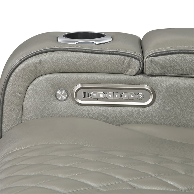 Lexicon Apex Leather Power Double Reclining Sofa with Power Headrests in Gray