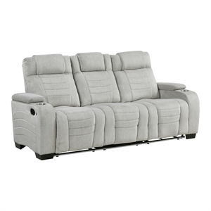 Lexicon Ronan Microfiber Double Reclining Sofa in Light Gray