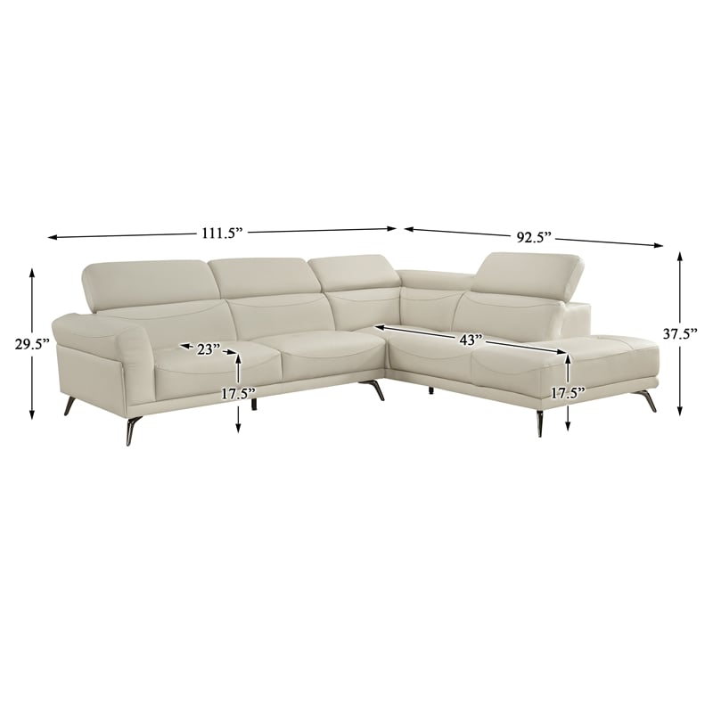Lexicon Giselle Leather 2-Piece Sectional with Right Side Chaise in Beige