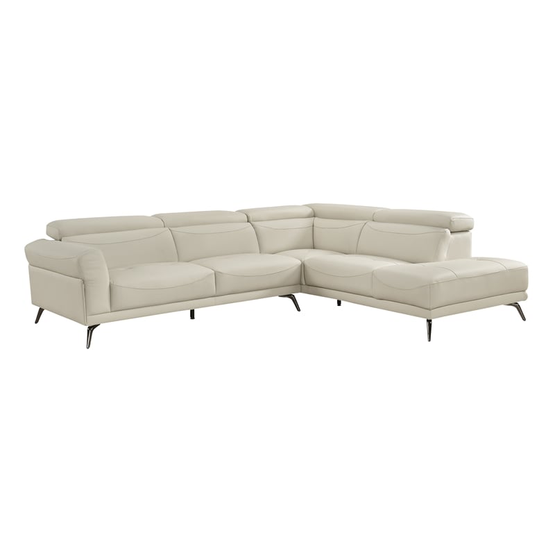 Lexicon Giselle Leather 2-Piece Sectional with Right Side Chaise in Beige