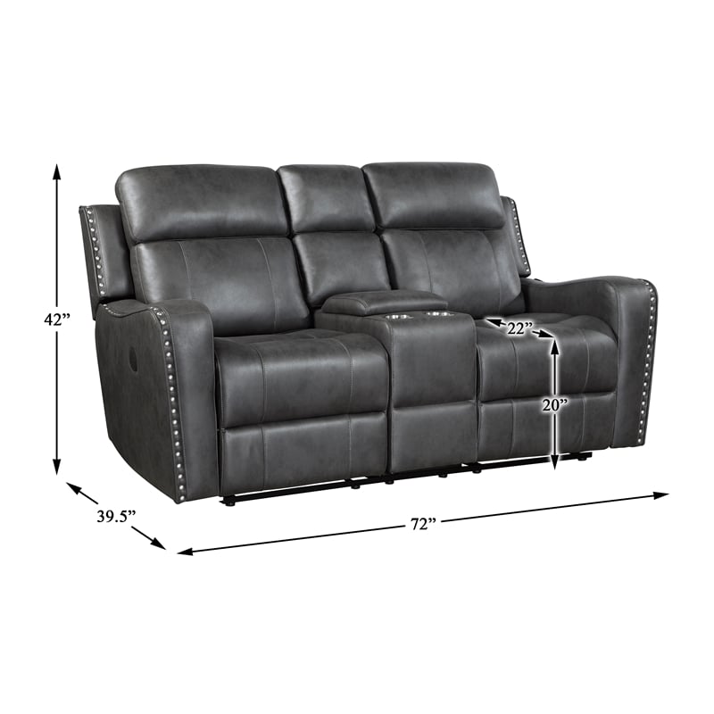 Lexicon Kellen Microfiber Power Double Reclining Love Seat in Smoky Gray