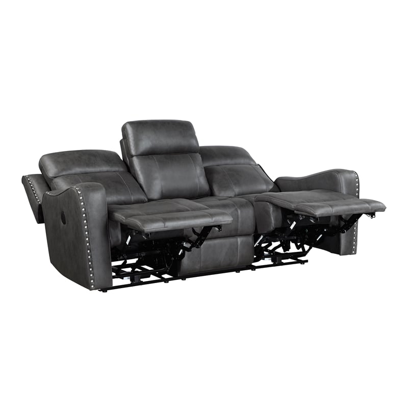 Lexicon Kellen Microfiber Power Double Reclining Sofa in Smoky Gray