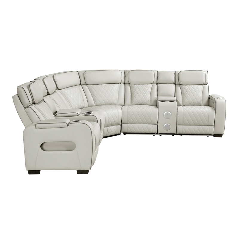 Lexicon Fairway Faux Leather 3-Piece Pwr Rclng Sectional with Consoles in Taupe