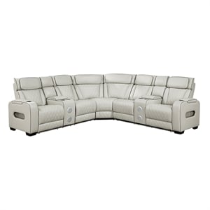 Lexicon Fairway Faux Leather 3-Piece Pwr Rclng Sectional with Consoles in Taupe