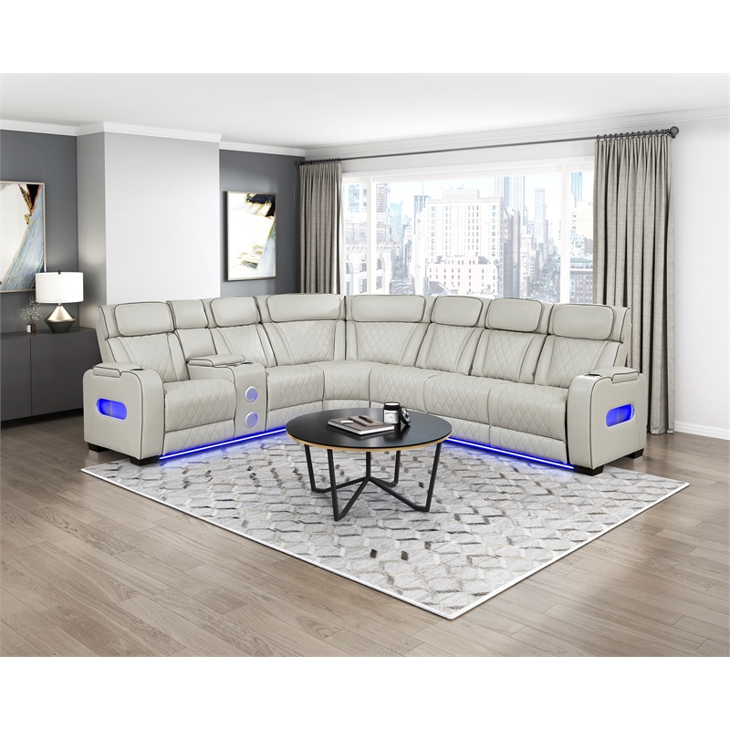 Lexicon Fairway Faux Leather 3-Piece Pwr Rclng Sectional in Taupe