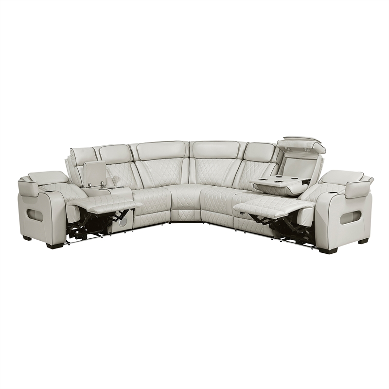 Lexicon Fairway Faux Leather 3-Piece Pwr Rclng Sectional in Taupe